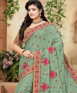 Grey Crepe Silk Lace Border Designer Sarees