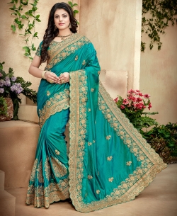 Blue Crepe Silk Embroidery
 Designer Sarees
