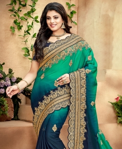 Blue Crepe Silk Border Work Designer Sarees