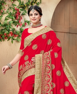 Red Crepe Silk Embroidery
 Designer Sarees