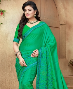 Green Crepe Silk Border Work Designer Sarees