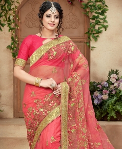 Pink Soft Net Embroidery
 Designer Sarees