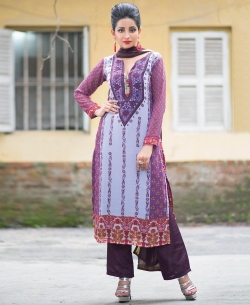 Purple Georgette Printed Palazzo Suits