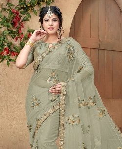 Grey Soft Net Embroidery
 Designer Sarees