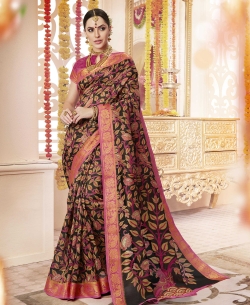 Radish Black Polyester Staple  Jacquard Border Traditional Sarees