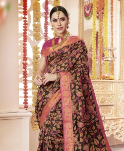 Radish Black Polyester Staple  Jacquard Border Traditional Sarees
