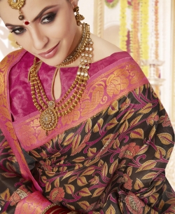 Radish Black Polyester Staple  Jacquard Border Traditional Sarees
