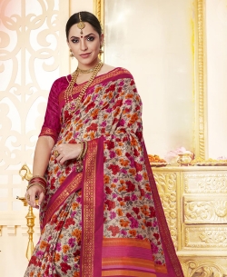 Multi Polyester Staple  Jacquard Border Traditional Sarees