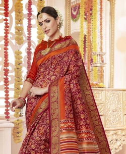 Maroon  Polyester Staple  Jacquard Border Traditional Sarees