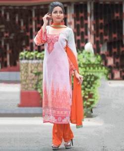 Off White And Orange Georgette Printed Palazzo Suits
