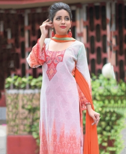 Off White And Orange Georgette Printed Palazzo Suits