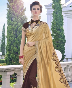 Golden Foil Georgette Heavy Embroidery Work Half And Half Sarees