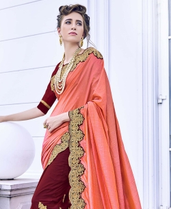 Orange Georgette Heavy Embroidery Work Half And Half Sarees