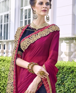 Pink Moss Georgette Heavy Embroidery Work Half And Half Sarees