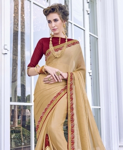 Cream Smokee Moss Heavy Embroidery Work Designer Sarees
