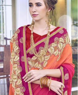 Orange Padding Moss Heavy Embroidery Work Designer Sarees
