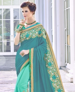 Sky Blue C/N Silk Heavy Embroidery Work Half And Half Sarees