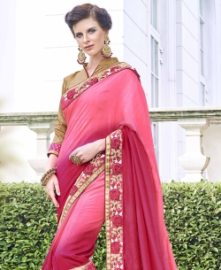 Pink Padding Vichitra Silk Heavy Embroidery Work Half And Half Sarees