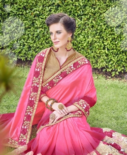 Pink Padding Vichitra Silk Heavy Embroidery Work Half And Half Sarees