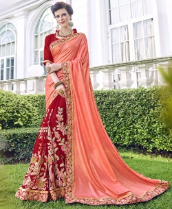 Maroon FDY Foll Lycra Heavy Embroidery Work Half And Half Sarees