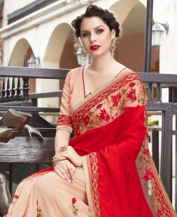 Red Georgette Border Work Half And Half Sarees

