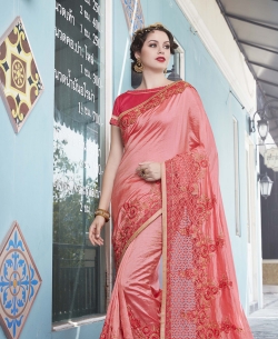 Peach Georgette Border Work Border Sarees