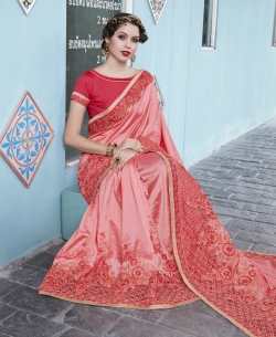 Peach Georgette Border Work Border Sarees