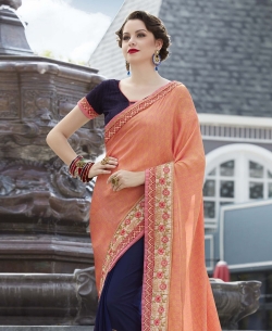 Orange Georgette Lace Border Half And Half Sarees