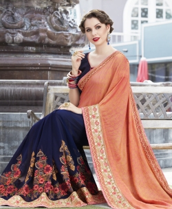 Orange Georgette Lace Border Half And Half Sarees