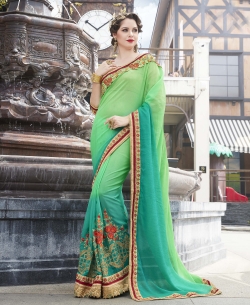 Light Green Georgette Embroidery Border Sarees