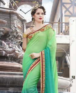Light Green Georgette Embroidery Border Sarees
