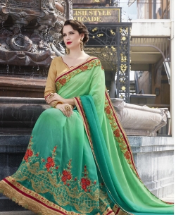 Light Green Georgette Embroidery Border Sarees
