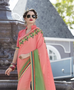 Light Pink Georgette Border Work Border Sarees