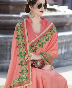 Light Pink Georgette Border Work Border Sarees