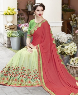 Light Pink Georgette Lace Border Border Sarees