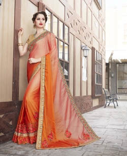 Orange Georgette Lace Border Border Sarees