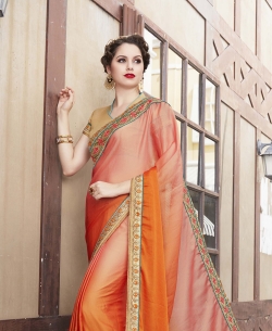 Orange Georgette Lace Border Border Sarees