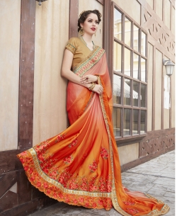 Orange Georgette Lace Border Border Sarees