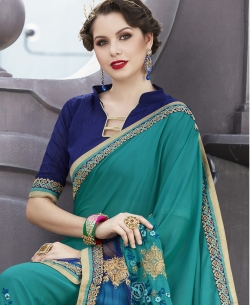 Teal Green Georgette Border Work Border Sarees