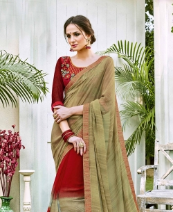Multi Georgette  Lace Border Half And Half Sarees