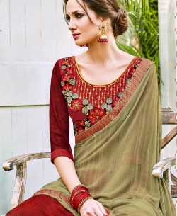 Multi Georgette  Lace Border Half And Half Sarees