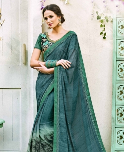 Multi Georgette  Lace Border Half And Half Sarees