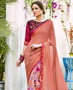 Multi Georgette  Lace Border Half And Half Sarees