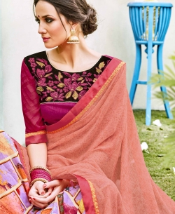 Multi Georgette  Lace Border Half And Half Sarees