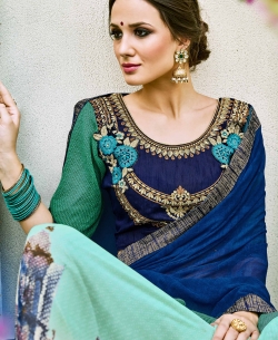 Blue Georgette  Lace Border Half And Half Sarees