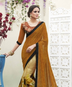 Multi Georgette  Lace Border Half And Half Sarees