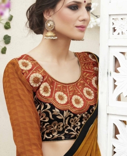 Multi Georgette  Lace Border Half And Half Sarees