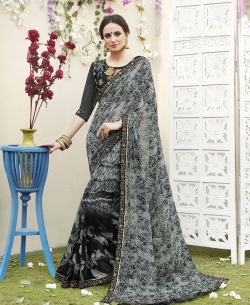 Multi Georgette  Lace Border Half And Half Sarees