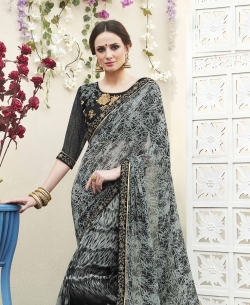 Multi Georgette  Lace Border Half And Half Sarees