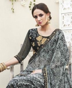 Multi Georgette  Lace Border Half And Half Sarees